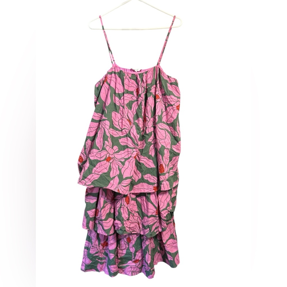 Anthropologie Corey Lynn Calter Pink Floral Tiered Midi Dress Tie Shoulder Large - Picture 4 of 7